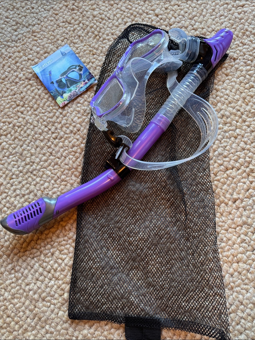 NWOT - Greatever  Dry Snorkel Set Clear Mask - Swim Gear - Purple